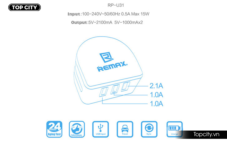 Củ sạc 3 cổng USB Remax RP - U31 (4)