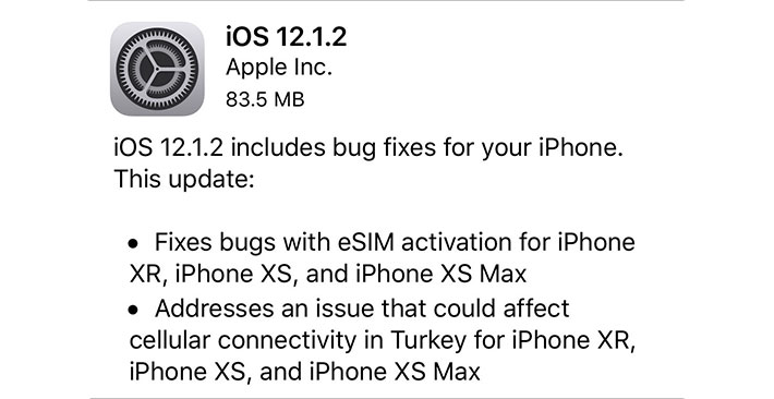 Apple phát hành iOS 12.1.2 cho iPhone với bản sửa lỗi eSIM