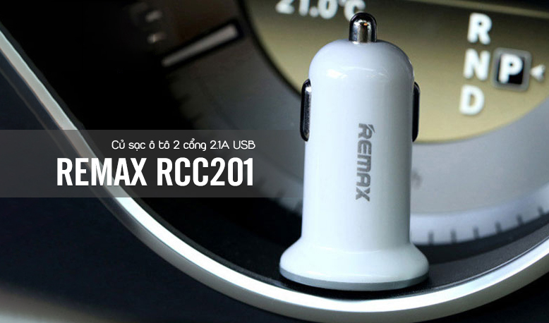 Củ sạc ô tô 2 cổng 2.1A USB Remax RCC201 slide